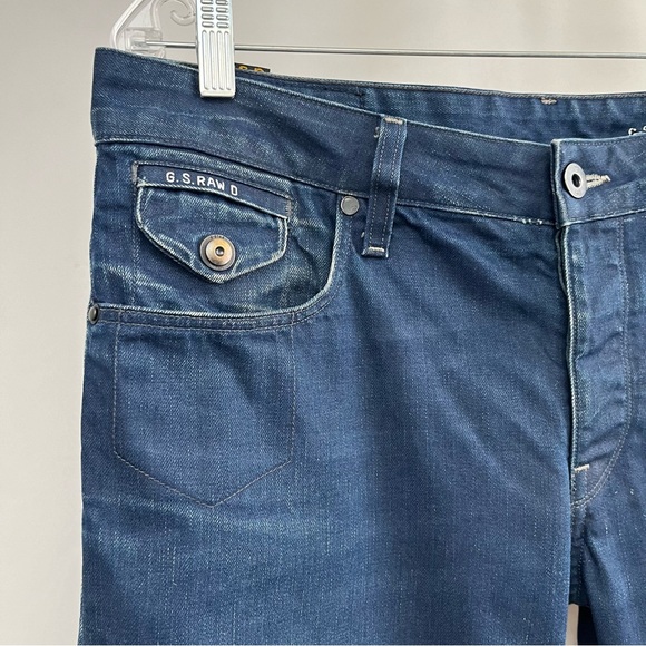 G Star Raw Jeans Men SZ 34 Blue Denim MORRIS Straight Low Wax Coated Button Fly - Picture 5 of 11